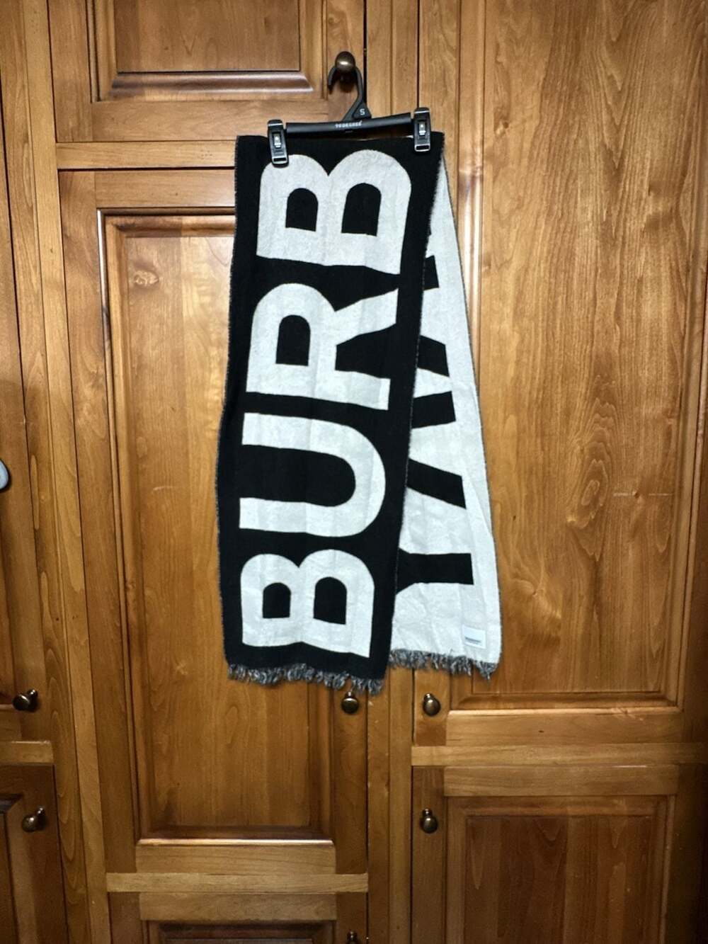 Burberry Logo Jacquard Wool Scarf in Black and Calico